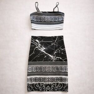 Clover Canyon Marble Neoprene 2 Piece Crop Top Skirt Set XS S